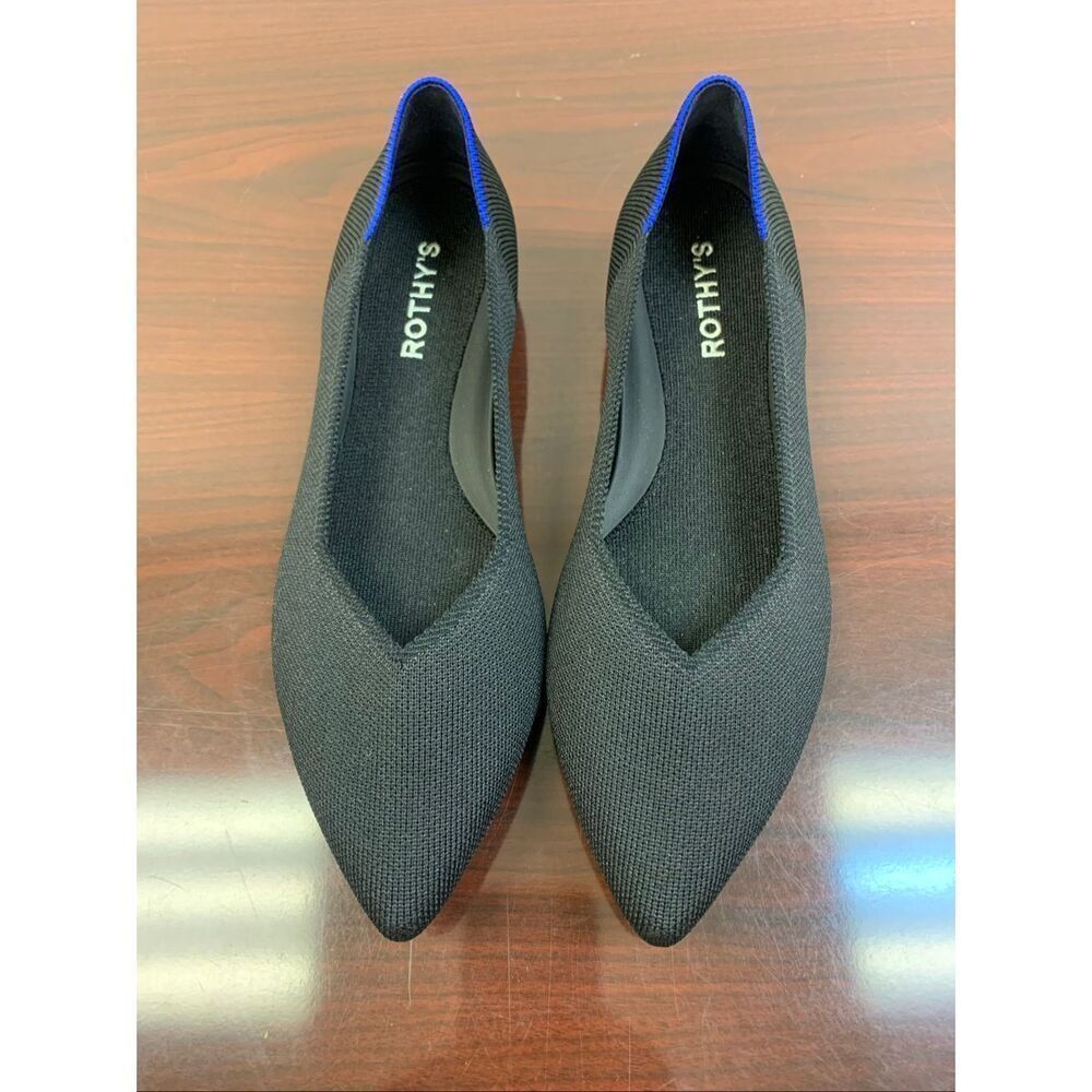 Rothys Womens The Point Flat Size 8.5 Black Pointed Knit Shoe Travel Casual